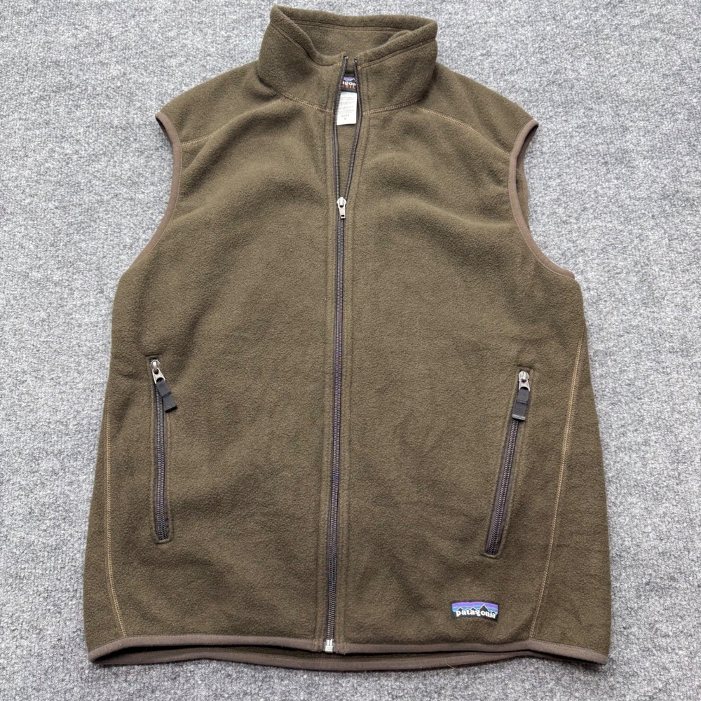 Patagonia Synchilla Fleece Vest Mens Medium Olive Green Full Zip P-6 Logo Vests